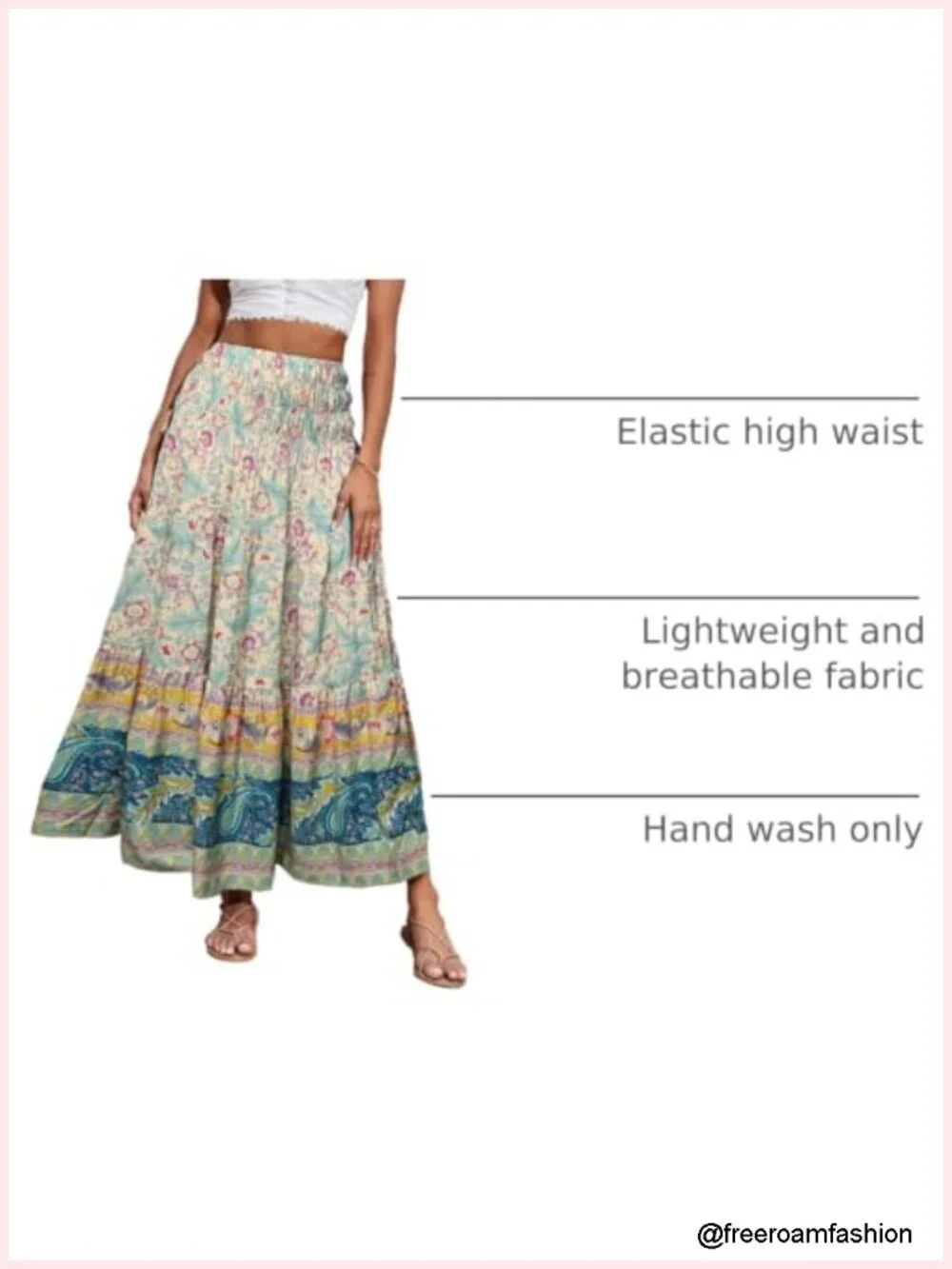 Boho Floral A-Line Maxi Skirt for Women 2026, Elastic High Waist, Summer Beach